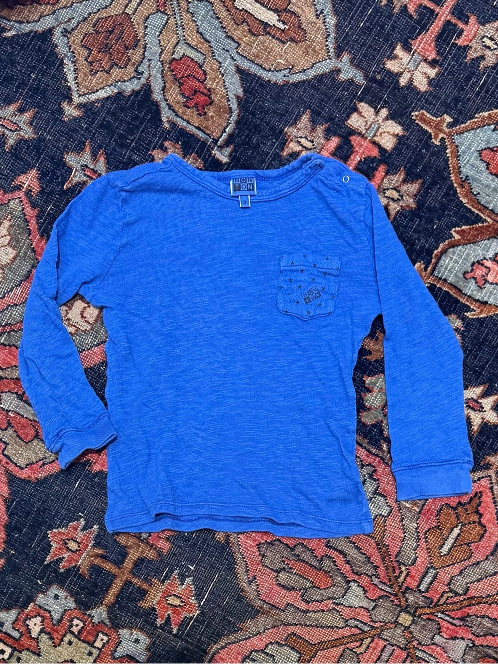Bonton Bright Blue Long Sleeve Pocket Tee for Kids